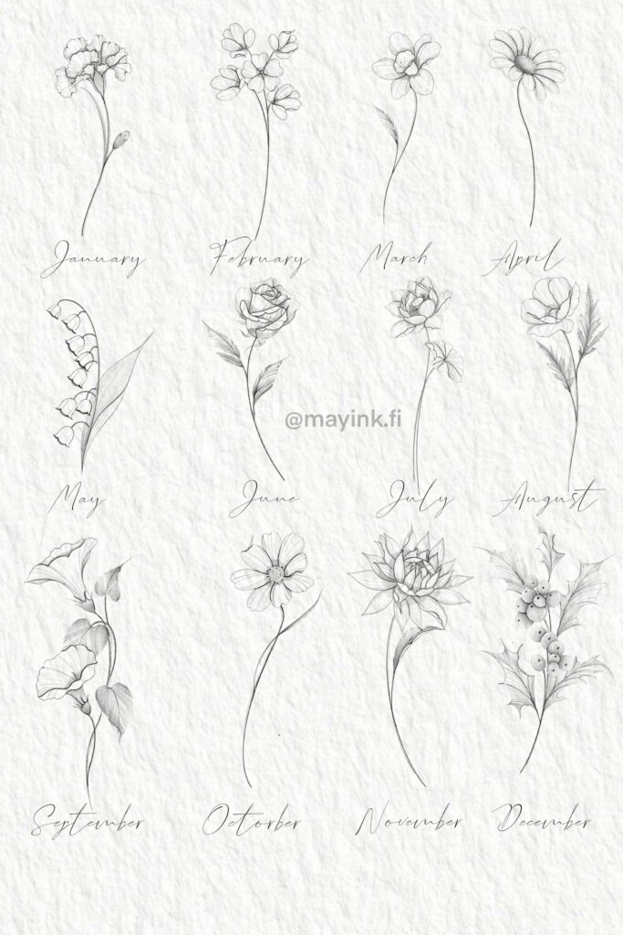Birthflower tattoos flash